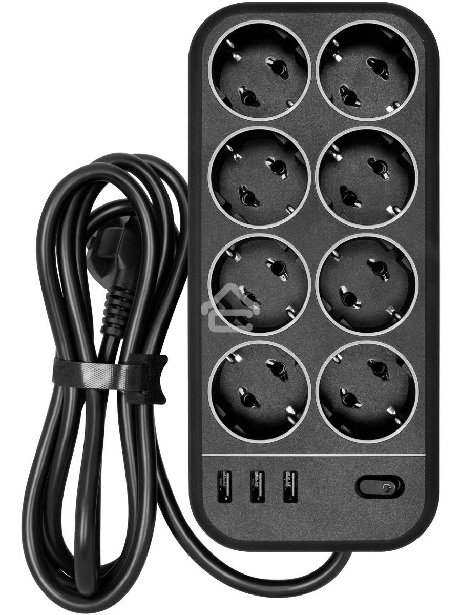 Сетевой фильтр Powercom SP-08 USB03AB 3,0 m 3.0м (8 розеток) черный (коробка)