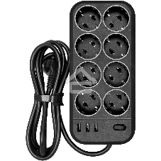 Сетевой фильтр Powercom SP-08 USB03AB 3,0 m 3.0м, 8 розеток, черный, коробка