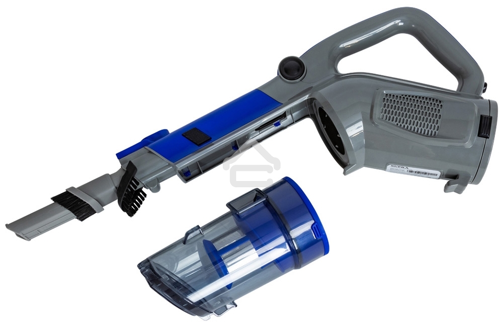 Пылесос вертикальный SUPRA VCS-4094 синий/серый, питание от аккумулятора, 130 Вт, уборка сухая, пылесборник 0.6 л, работа от АКБ max 30 мин.
