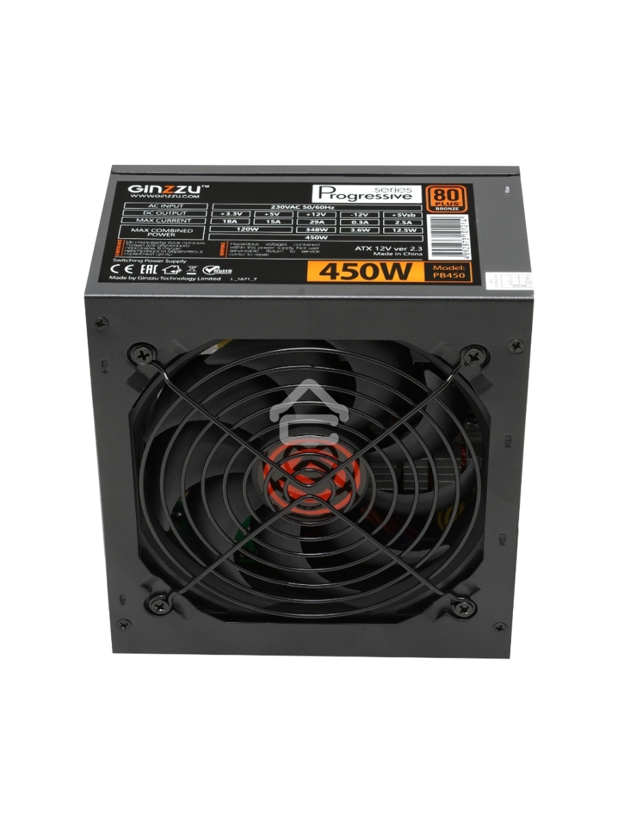 Блок питания Ginzzu PB450, 450Вт, 80 PLUS Bronze, 120мм, черный