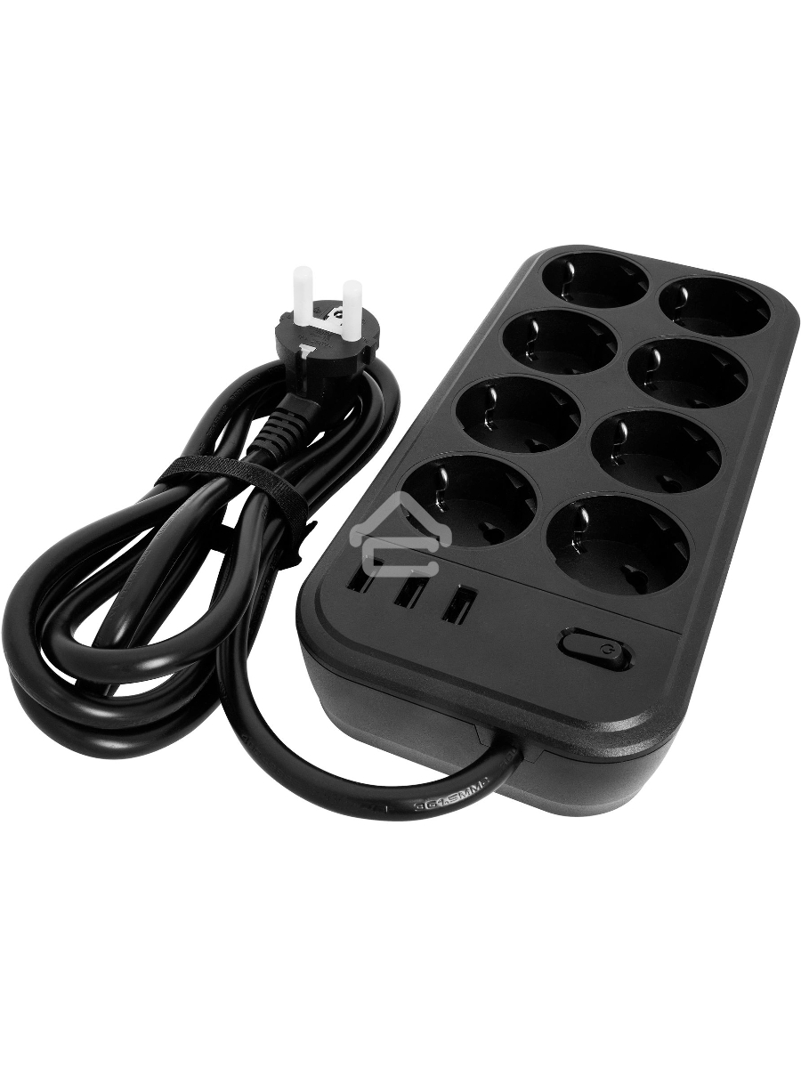 Сетевой фильтр Powercom SP-08 USB03AB 3,0 m 3.0м (8 розеток) черный (коробка)