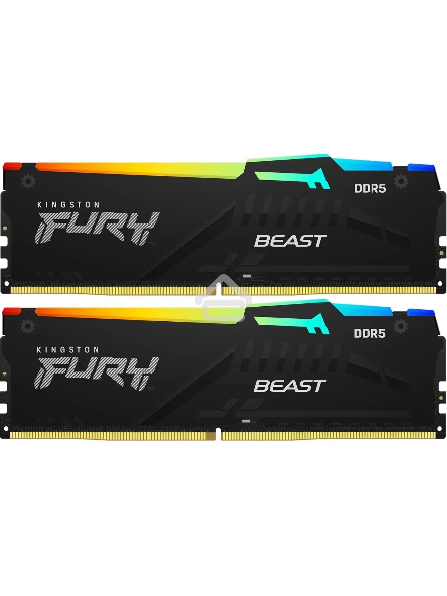 Оперативная память Kingston Fury Beast, DDR5, 32GB (2x16GB), 5200MHz, CL36, DIMM, с радиаторами, RGB, черный