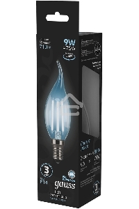Лампа светодиодная Gauss Filament 9Вт цок.:E14 свеча 220B св.свеч.бел.нейт. CF35 (упак.:10шт) (104801209)