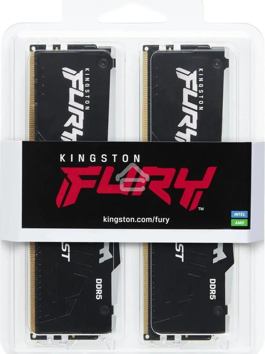 Оперативная память Kingston Fury Beast, DDR5, 32GB (2x16GB), 5200MHz, CL36, DIMM, с радиаторами, RGB, черный