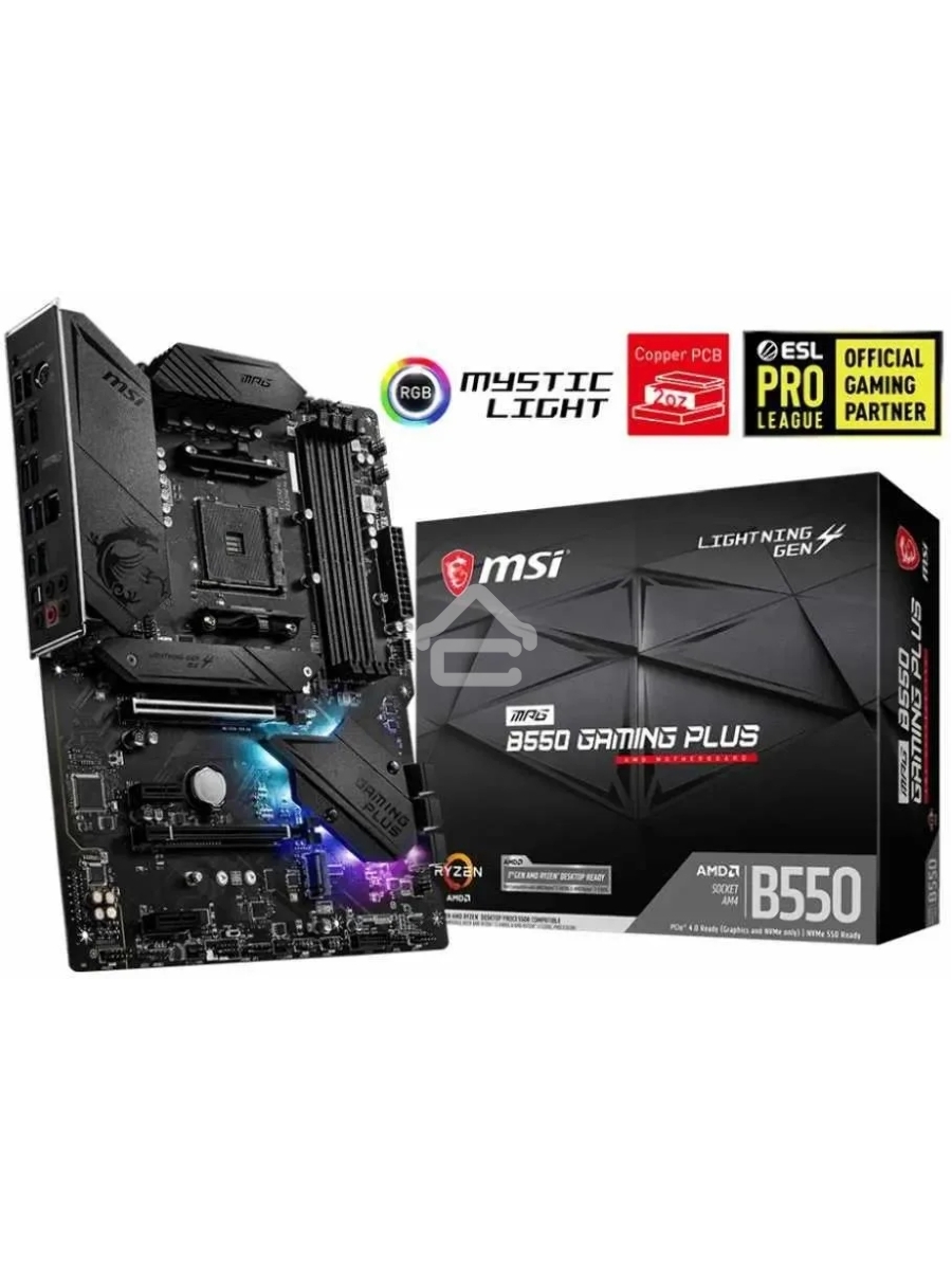Материнская плата MSI MPG B550 GAMING PLUS, AM4, AMD B550, 4xDDR4, 6xSATA, 2xM.2, 1xPCI-E 4.0 x16, 1xPCI-E 3.0 x4, 2xPCI-E x1, 1xHDMI, 1xDP, 1x 1Gb LAN, 4xUSB-A 2.0, 2xUSB-A 3.2 Gen 1, 1xUSB-A 3.2 Gen 2, 1xUSB-C 3.2 Gen 2, 5x3.5 мм, 7.1, ATX