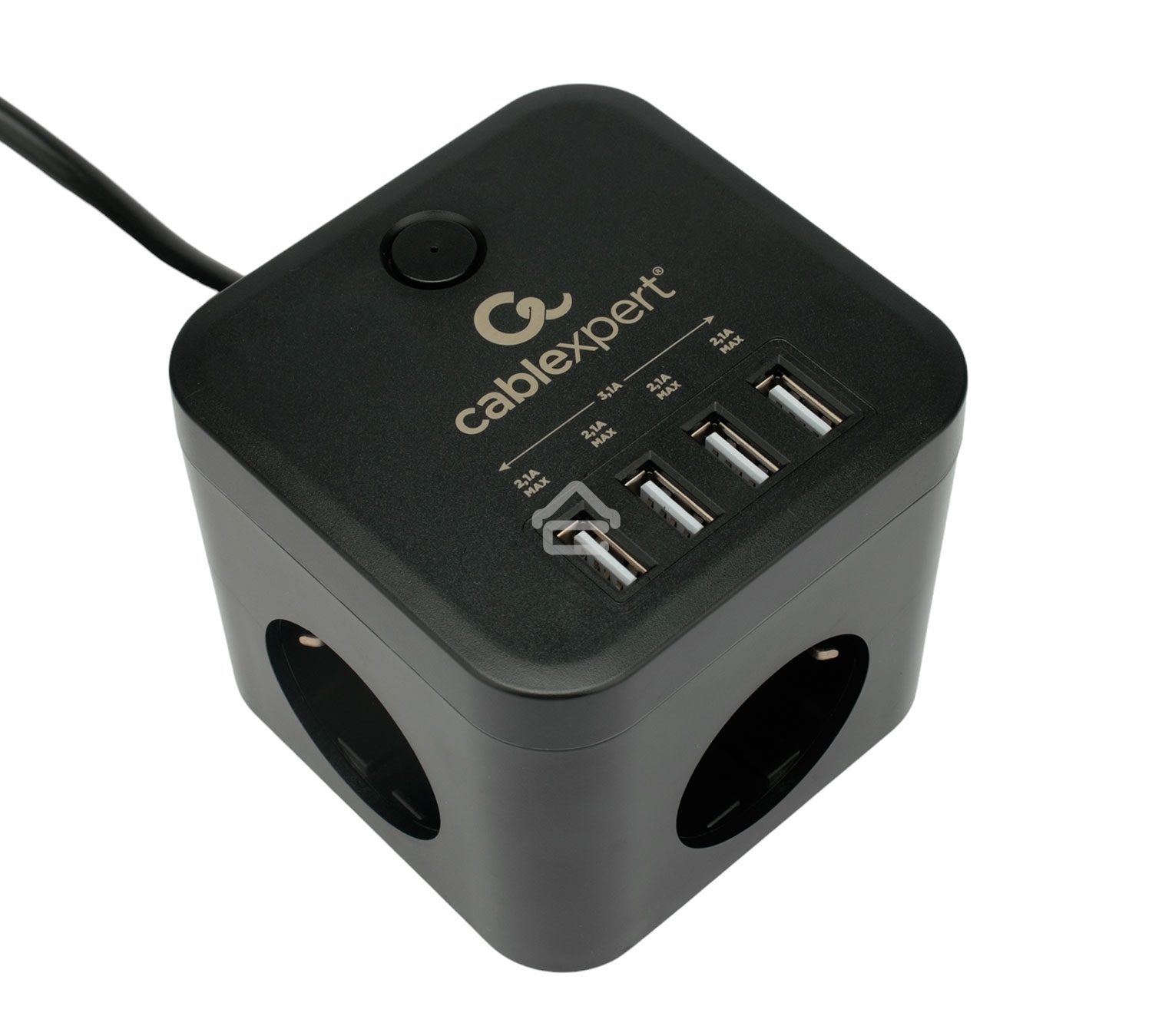 Сетевой фильтр Cablexpert Cube CUBE-3-U4-B-1.5, 3 р, 10А, 4хUSB, 1.5 м, ур.защиты 4+, черный, коробка