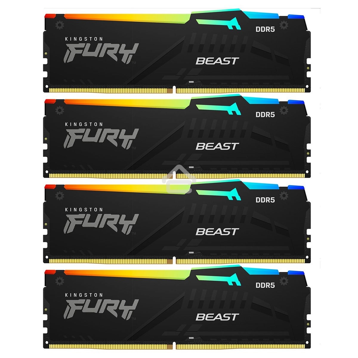 Оперативная память Kingston Fury Beast, DDR5, 128Gb (4x32 GB), 5200 MHz, CL40, DIMM, с радиатором, RGB, черный