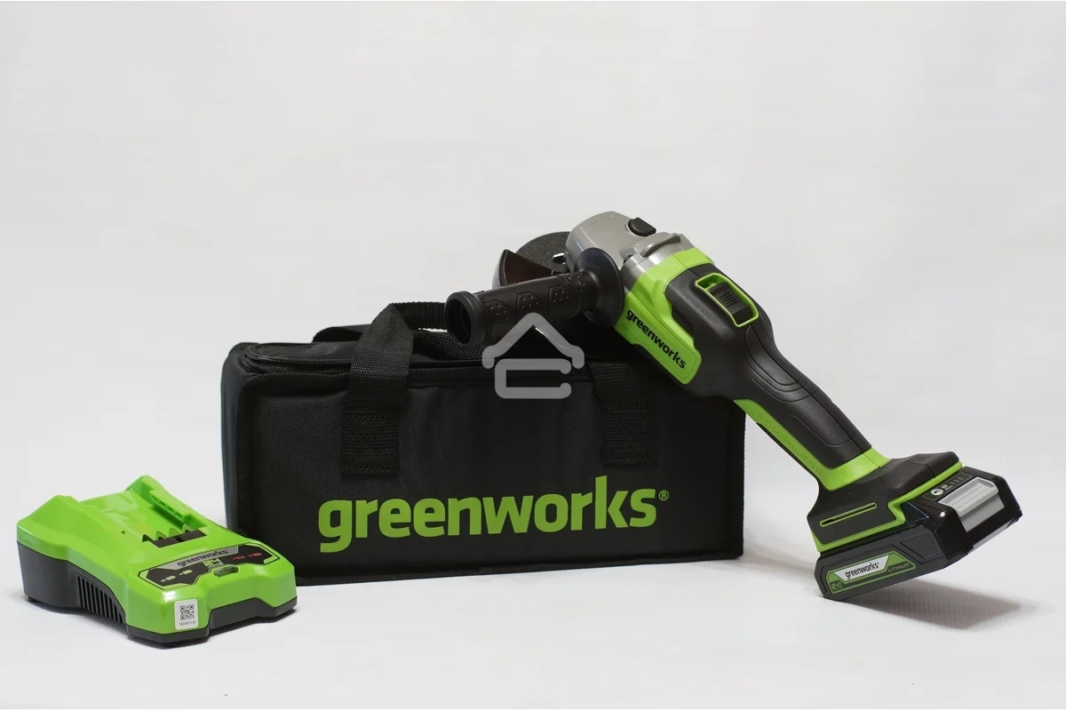 Угловая шлифовальная машина Greenworks 24В, аккумуляторная Greenworks (В комплекте с АКБ 2А·ч. и ЗУ) 3200207UA