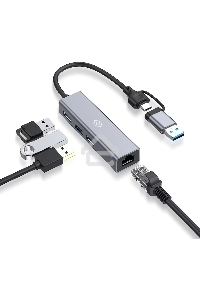 Разветвитель USB-C Digma DHUB-LAN-4port 4порт. серебристый
