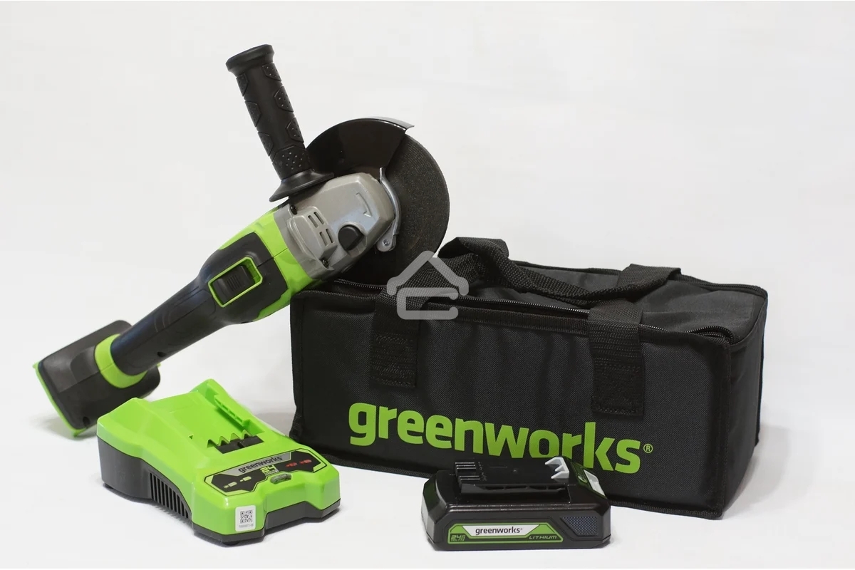 Угловая шлифовальная машина Greenworks 24В, аккумуляторная Greenworks (В комплекте с АКБ 2А·ч. и ЗУ) 3200207UA