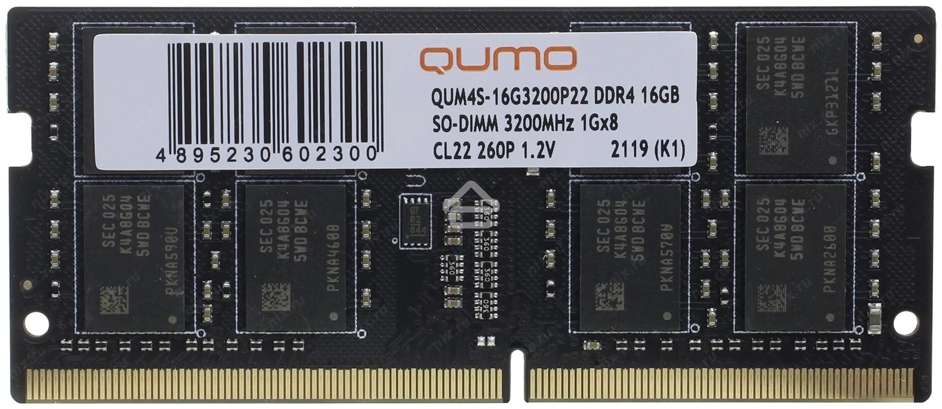 Оперативная память QUMO, DDR4, 16GB (1x16GB), 3200MHz, CL22, SO-DIMM