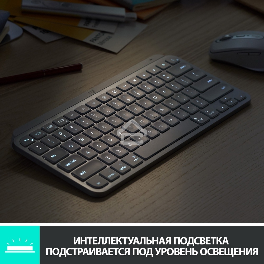 Клавиатура беспроводная Logitech MX Keys Mini (920-010501), USB, Bluetooth/Радиоканал, темно-серый/черный