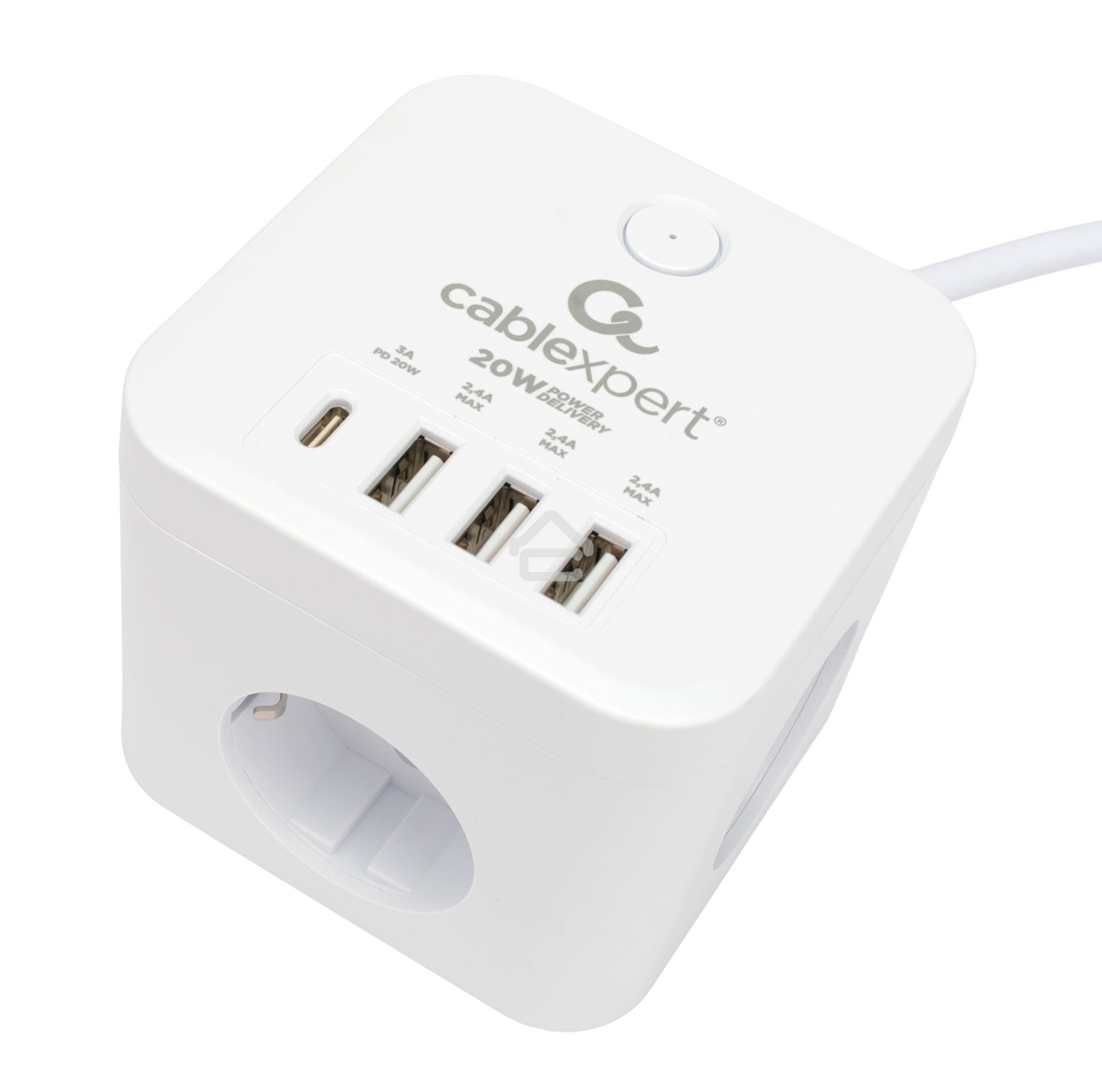 Сетевой фильтр Cablexpert Cube CUBE-3-CU3-W-1.5, 3 р, 10А, 1xType-C PD, 3xUSB, 1.5 м, ур.защиты 4+, белый, коробка