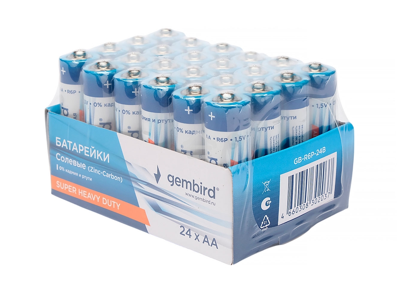 Батарейки солевые Gembird GB-R6P-24B, тип AA, 24шт, коробка