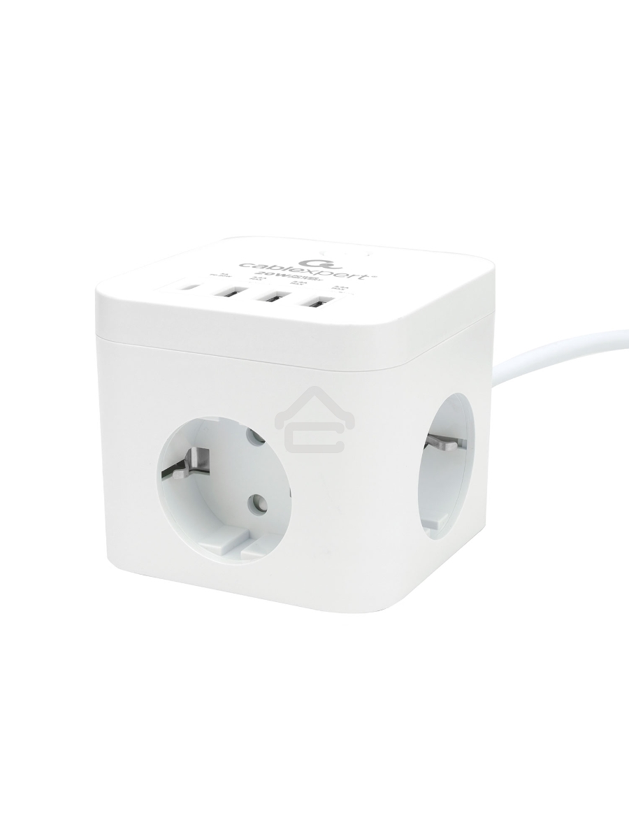 Сетевой фильтр Cablexpert Cube CUBE-3-CU3-W-1.5, 3р, 10А, 1xType-C PD, 3xUSB, 1.5м, ур.защиты 4+, белый, коробка