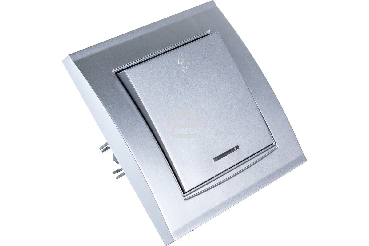 Выключатель Бриллиант одноклавишный проходной с подсветкой серебро