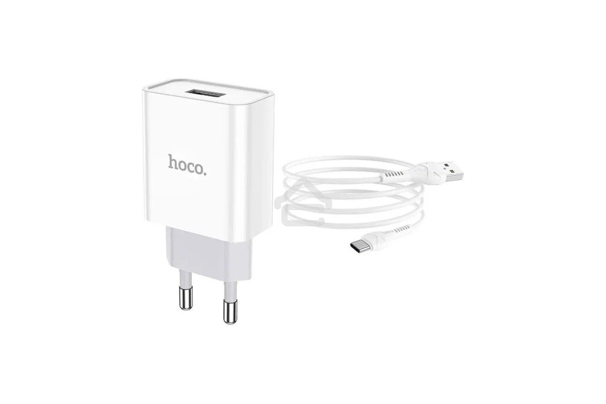 Блок питания (сетевой адаптер) HOCO C81A Asombroso single 1xUSB с кабелем Type-C, 2.1A, 10W, белый