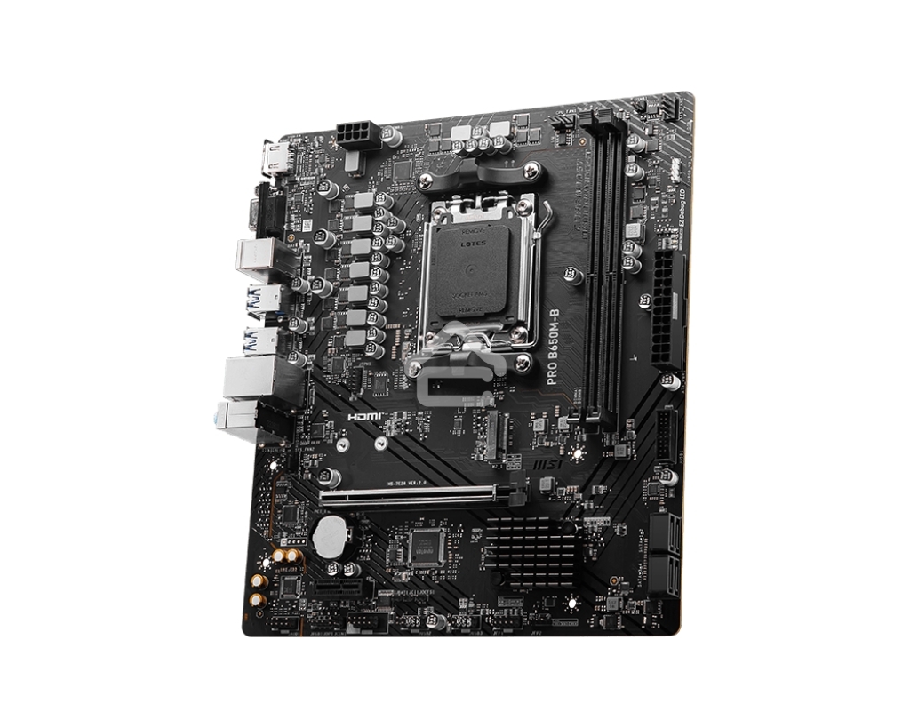 Материнская плата MSI PRO B650M-B, AM5, AMD B650, 2xDDR5, 4xSATA, 1xM.2, 1xPCI-E 4.0 x16, 1xPCI-E 4.0 x1, 1xHDMI, 1xVGA, 1x2.5Gb LAN, 2xUSB 2.0, 4xUSB 3.2 Gen 1, 3x3.5 мм, 7.1, Micro-ATX