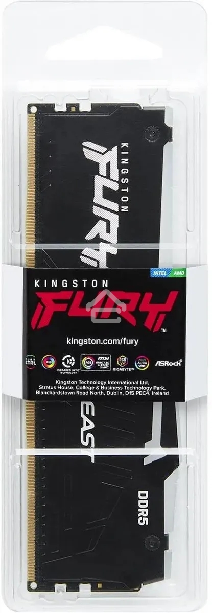 Оперативная память Kingston Fury Beast, DDR5, 16GB (1x16GB), 5200MHz, CL40, DIMM, с радиаторами, RGB, черный