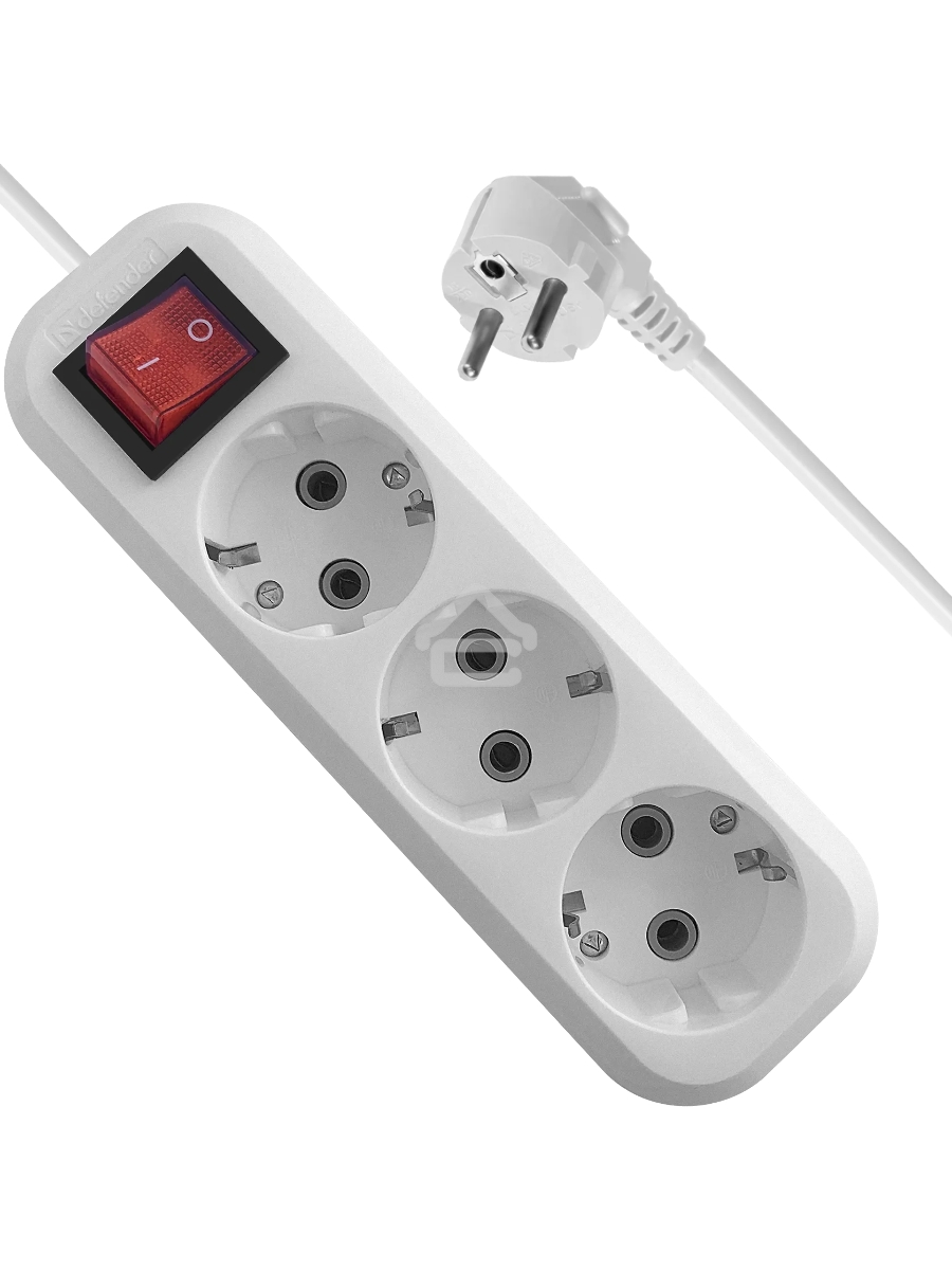 Удлинитель с заземлением Defender L330 16 А, 3 м, заземление, выключатель