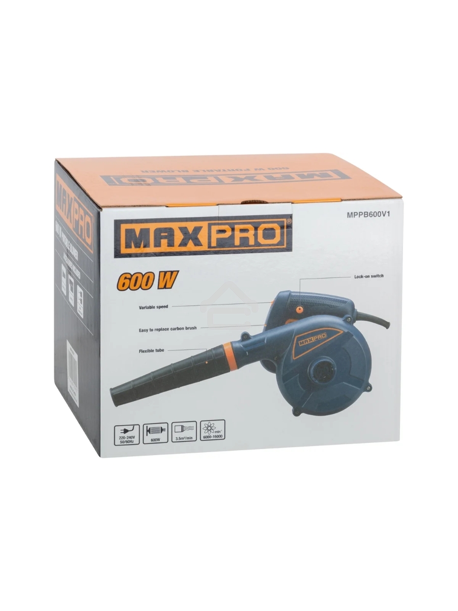 Воздуходувка-пылесос MAX-PRO 600 Вт, 6000-16000 об/мин, 3500 л/мин, 1,5 кг, дополнительные щетки, коробка