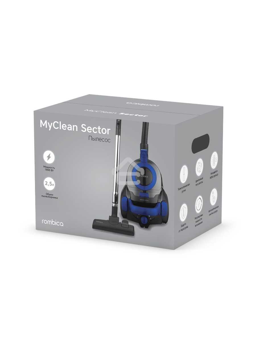 Пылесос Rombica MYCLEAN SECTOR NBL18D02 черный/синий, 360/1800 Вт, уборка сухая, пылесборник контейнер, 2.5 л