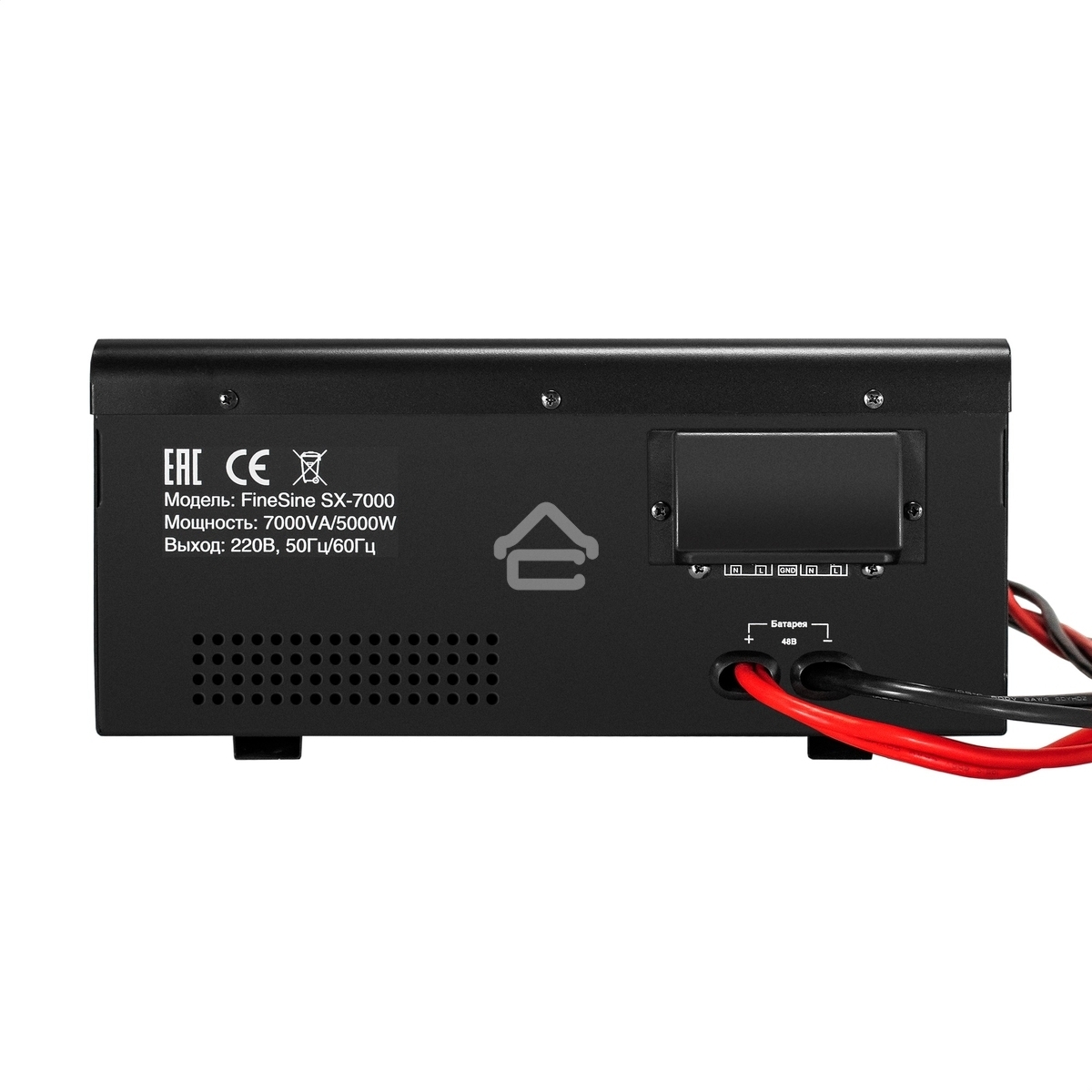 Комплект источника бесперебойного питания Exegate EX296005RUS + батарея 45Aч EX285666RUS 4шт (инвертор, синус, для котла, настенный) ExeGate FineSine SX-7000.LCD.AVR.2SH.T <7000VA/5000W, чистая синусоида, цветной LCD-дисплей, AVR, 2*Schuko+клеммы, линейно