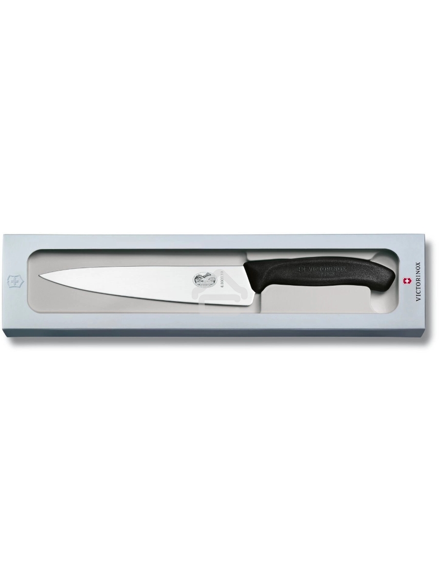 Нож кухонный Victorinox Swiss Classic (6.8003.19G) стальной разделочный лезв.190мм прямая заточка черный подар.коробка