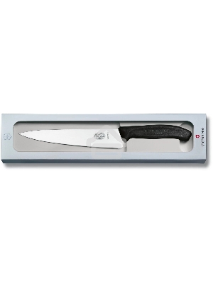 Нож кухонный Victorinox Swiss Classic (6.8003.19G) стальной разделочный лезв.190мм прямая заточка черный подар.коробка