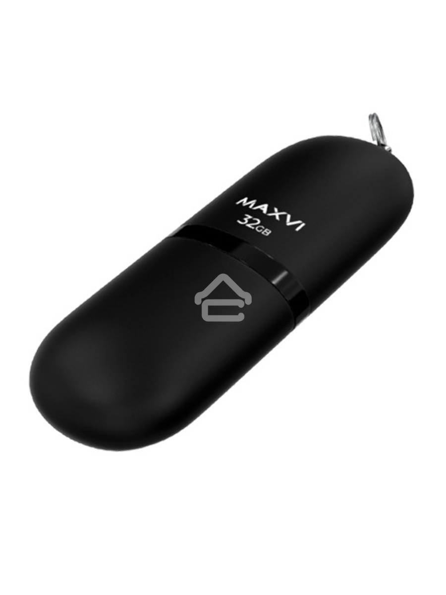 Флеш диск Maxvi SF 32GB USB 2.0 black, монолит с колпачком, soft touch