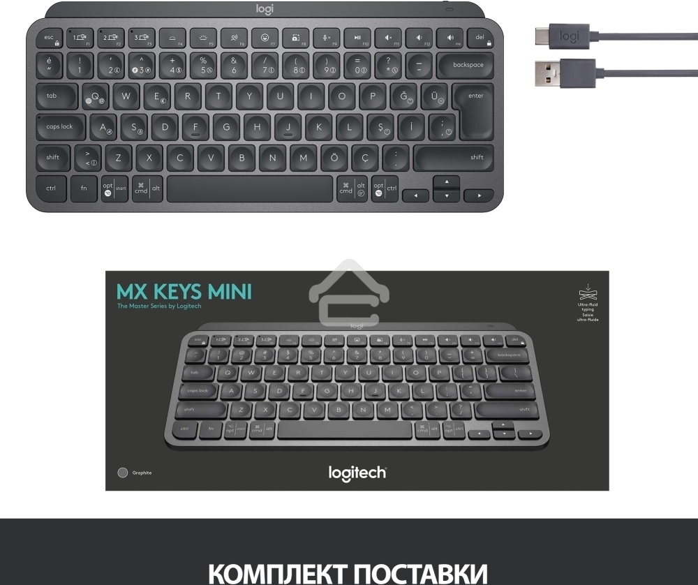Клавиатура беспроводная Logitech MX Keys Mini (920-010501), USB, Bluetooth/Радиоканал, темно-серый/черный