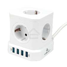 Сетевой фильтр Cablexpert Tower TWR-5-U4-W-2, 5 р, 10А, 4хUSB, 3.1А, 2 м, ур.защиты 4+, белый, коробка