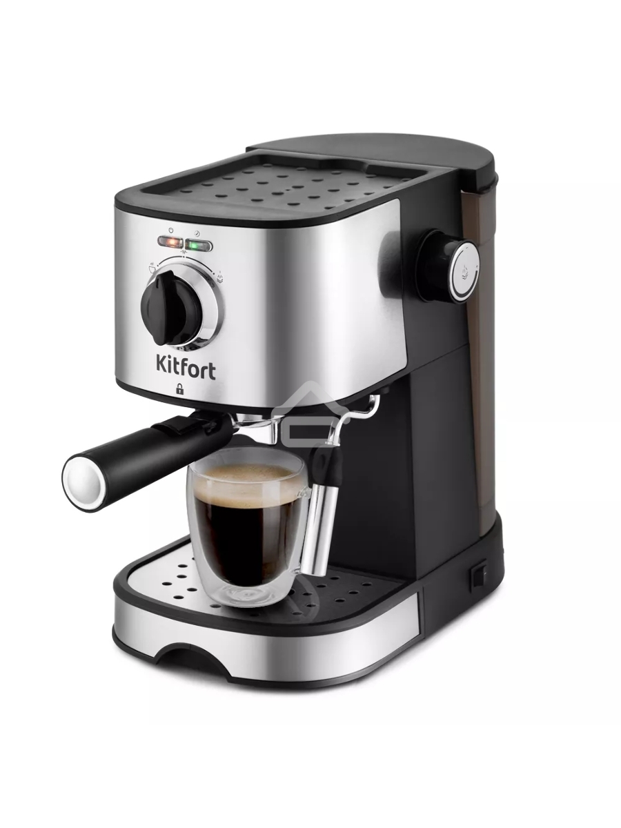 Кофеварка рожковая Kitfort KT-753 черный/нержавеющая сталь, молотый, 1 л, 850 Вт, 15 Бар