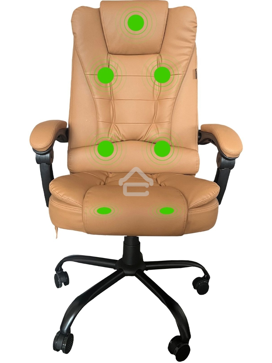 Кресло компьютерное с вибромассажем Cactus CS-CHR-OC05M-BR бежевый, эко.кожа, с подголов. крестов. пластик черный