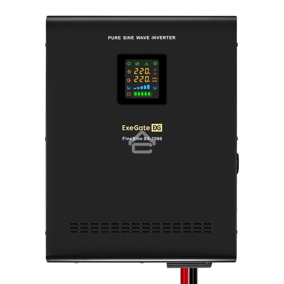 Комплект источника бесперебойного питания Exegate EX296005RUS + батарея 45Aч EX285666RUS 4шт (инвертор, синус, для котла, настенный) ExeGate FineSine SX-7000.LCD.AVR.2SH.T <7000VA/5000W, чистая синусоида, цветной LCD-дисплей, AVR, 2*Schuko+клеммы, линейно