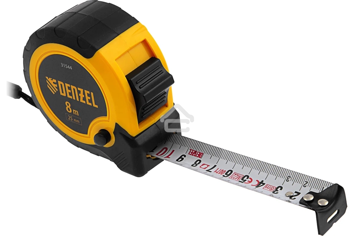 Рулетка Denzel 8м х 25мм, двухкомп. корпус, кнопка-пауза