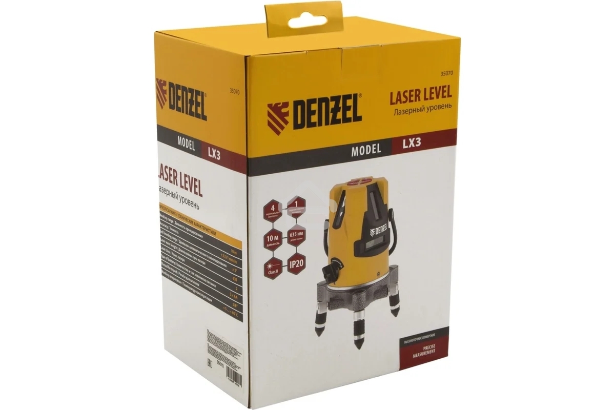 Лазерный уровень Denzel LX3, 10м, ±0,3мм/1м, 635нм, 35070