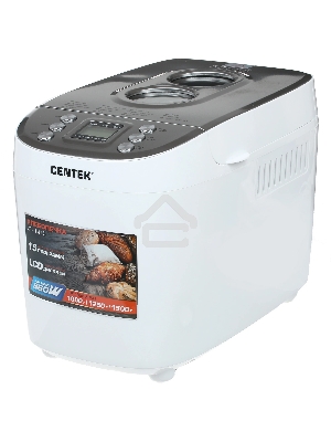 Хлебопечка Centek CT-1415 (бел/сталь) 1500 г БОЛЬШОЙ ОБЪЁМ, 860Вт, 15 программ, таймер, LCD, окошко