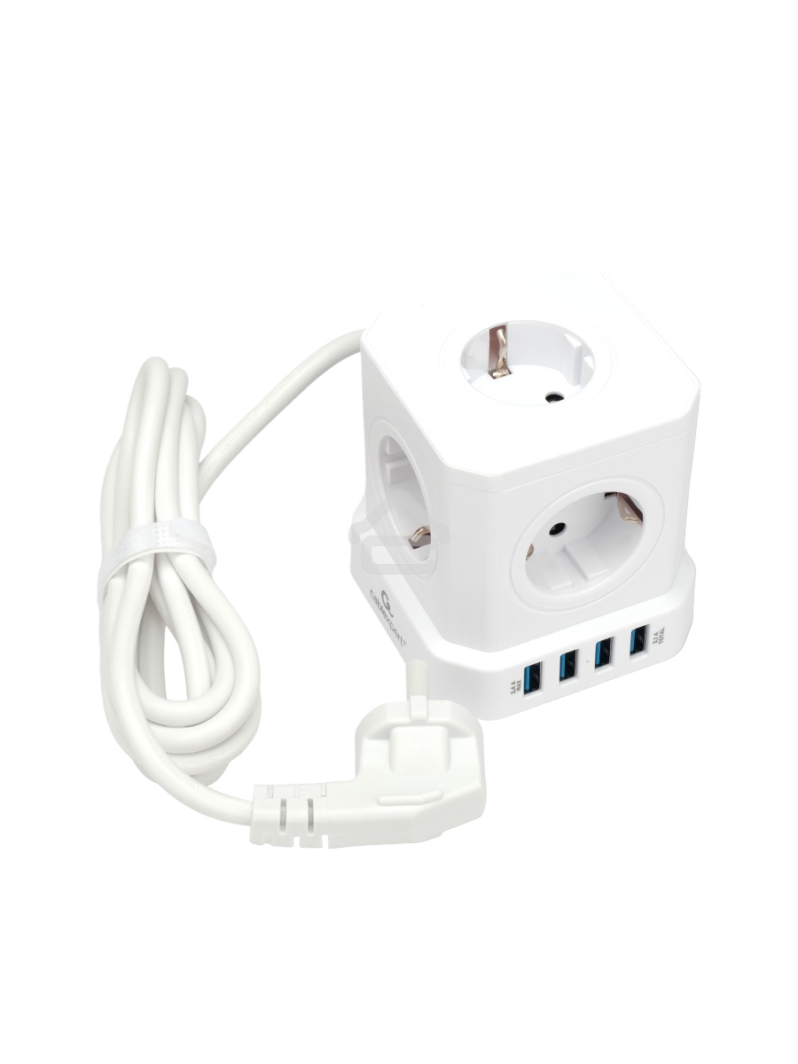 Сетевой фильтр Cablexpert Tower TWR-5-U4-W-2, 5р, 10А, 4хUSB, 3.1А, 2м, ур.защиты 4+, белый, коробка