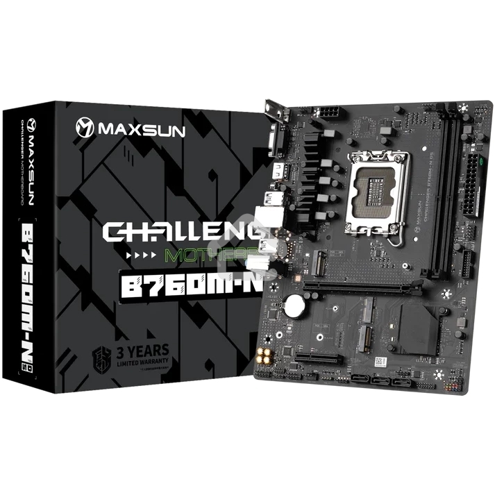 Материнская плата Maxsun Challenger B760M D5, LGA 1700, Intel B760, 2xDDR5, 3xSATA, 2xM.2, 1xPCIe 4.0 x16, 1xPCIe x4, 1xVGA, 1xHDMI, 1x 1Gb LAN, 2xUSB-A 2.0, 4xUSB-A 3.2 Gen 1, 5.1, mATX