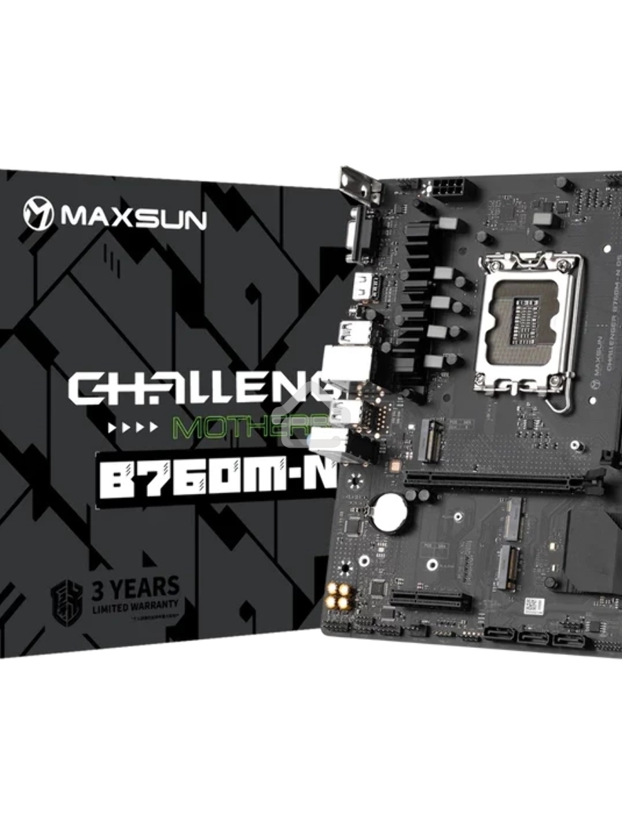 Материнская плата Maxsun Challenger B760M D5, LGA 1700, Intel B760, 2xDDR5, 3xSATA, 2xM.2, 1xPCIe 4.0 x16, 1xPCIe x4, 1xVGA, 1xHDMI, 1x 1Gb LAN, 2xUSB-A 2.0, 4xUSB-A 3.2 Gen 1, 5.1, mATX