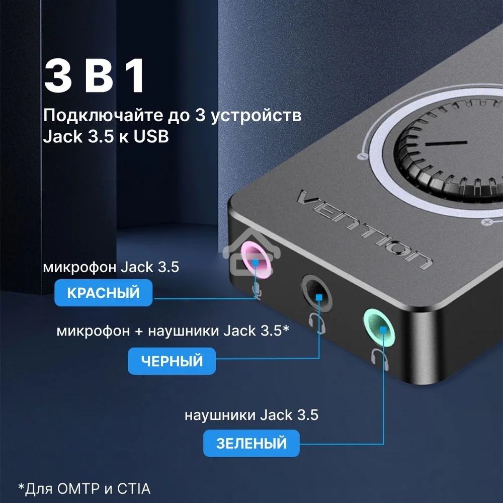 Внешняя звуковая карта Vention USB c регулятором громкости Черная
