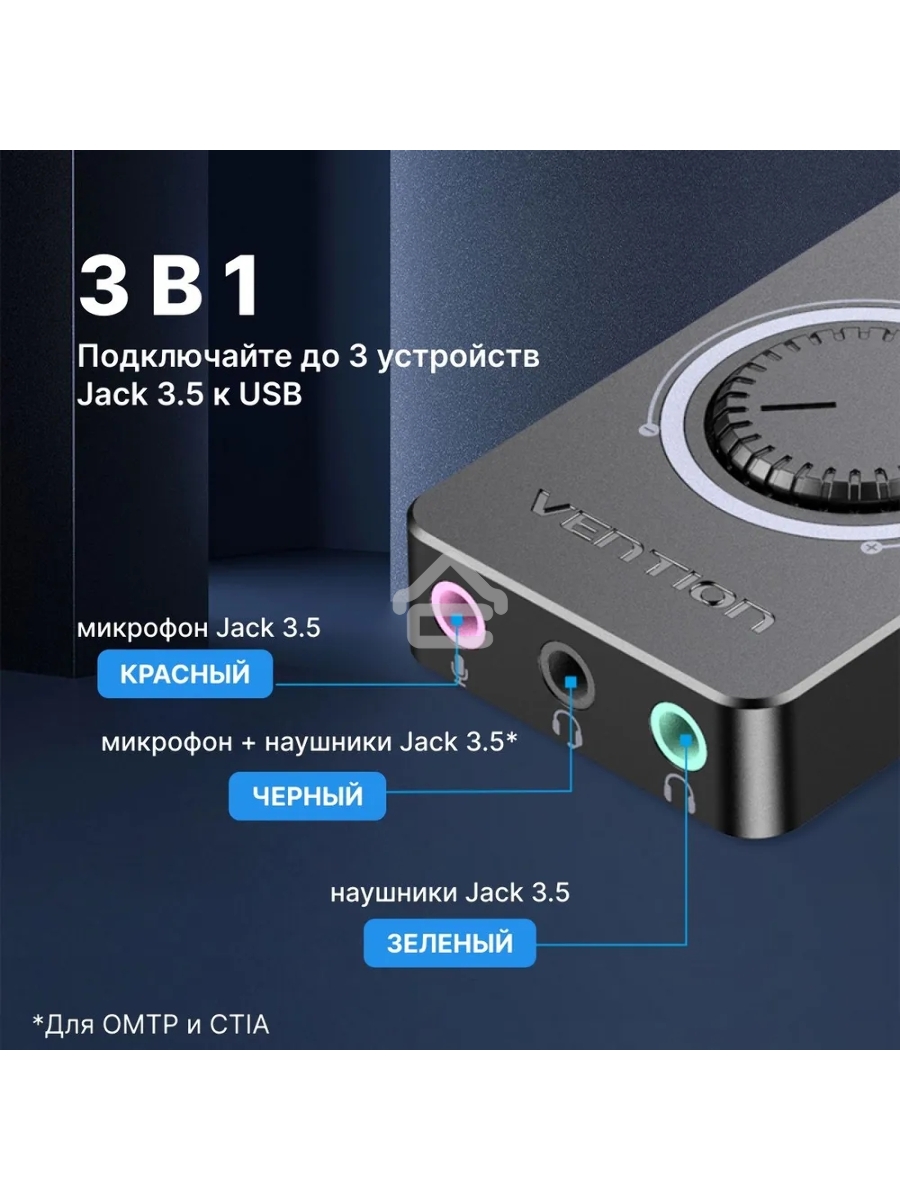 Внешняя звуковая карта Vention USB c регулятором громкости Черная