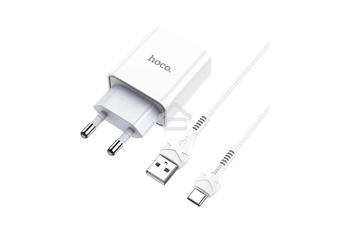 Блок питания (сетевой адаптер) HOCO C81A Asombroso single 1xUSB с кабелем Type-C, 2.1A, 10W, белый