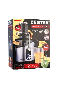 Соковыжималка Centek CT-1212 (черный/сталь) 1200Вт, 2 скор., стакан 1100 мл, горловина 75мм