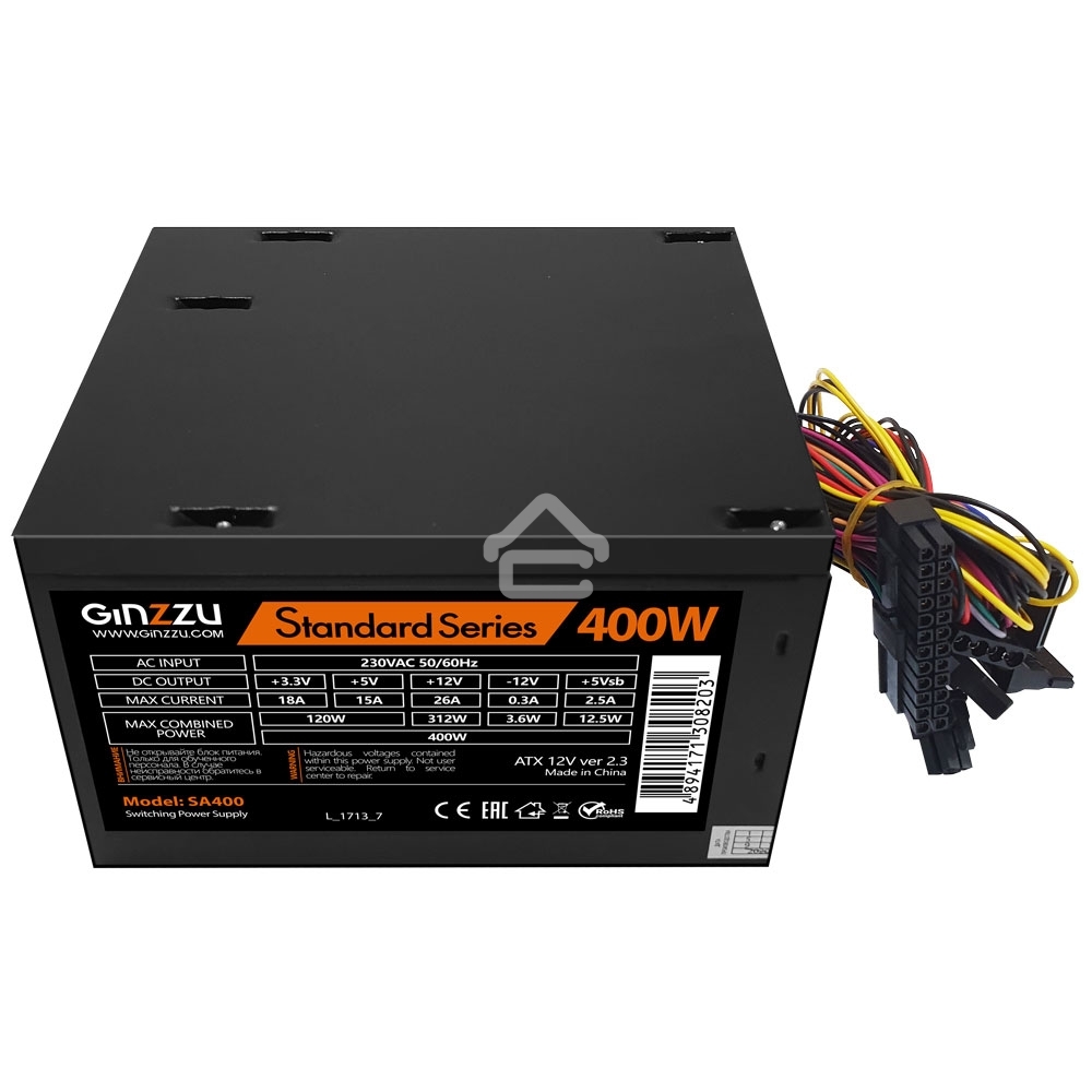 Блок питания Ginzzu SA400, 400Вт, 80мм, черный