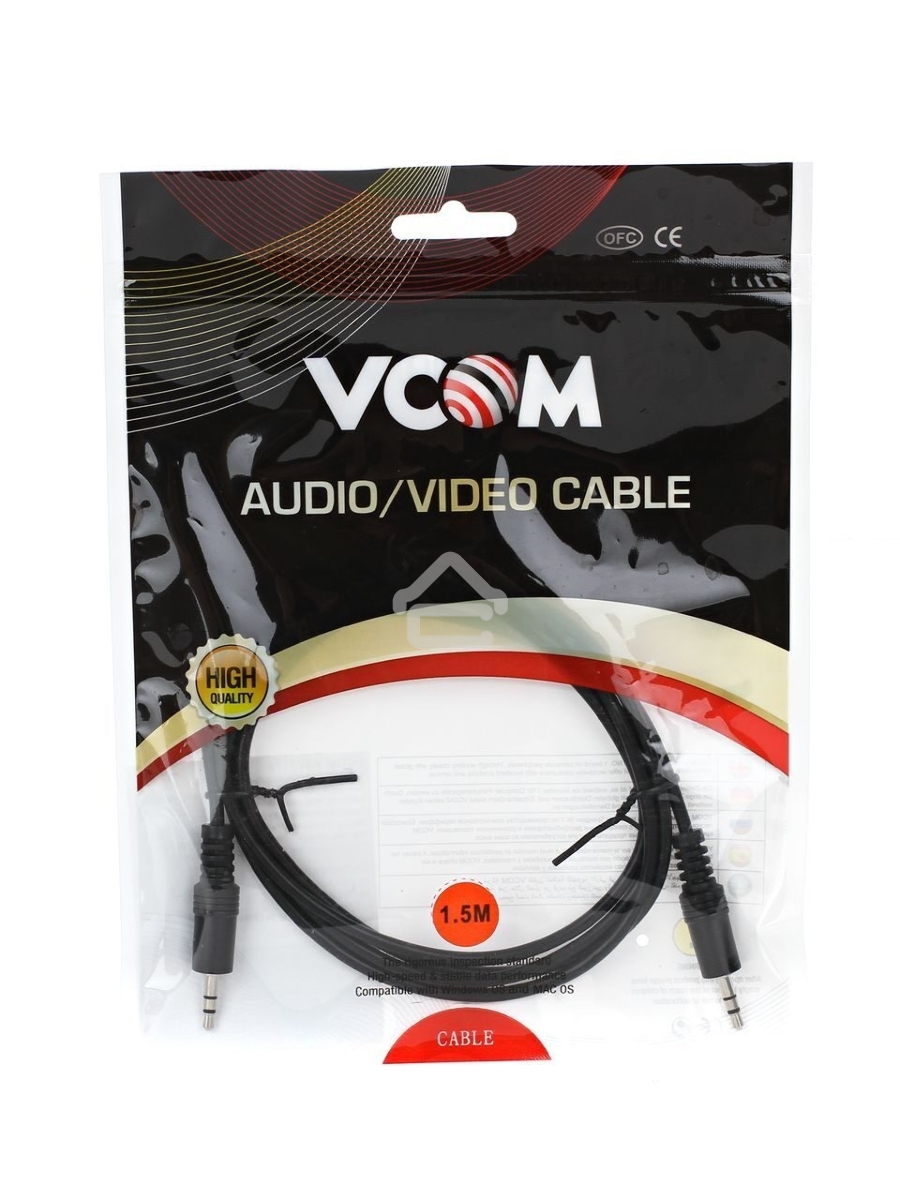 Кабель соединительный VCOM 3.5 Jack (M) - 3.5 Jack (M), стерео, аудио, 1.5м
