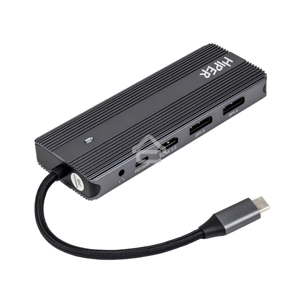 USB-концентратор HIPER Docking station USB-C HUB 11in1 (1*USB-C 100W PD, 1*HDMI 4K@60Hz, 2*DP 4K@60Hz, 2*USB-A 3.0 (5Gbps data), 1*USB-C 3.0 (5Gbps data), 1*microSD, 1*SD, 1*3.5мм audio, 1*RJ45 GB)