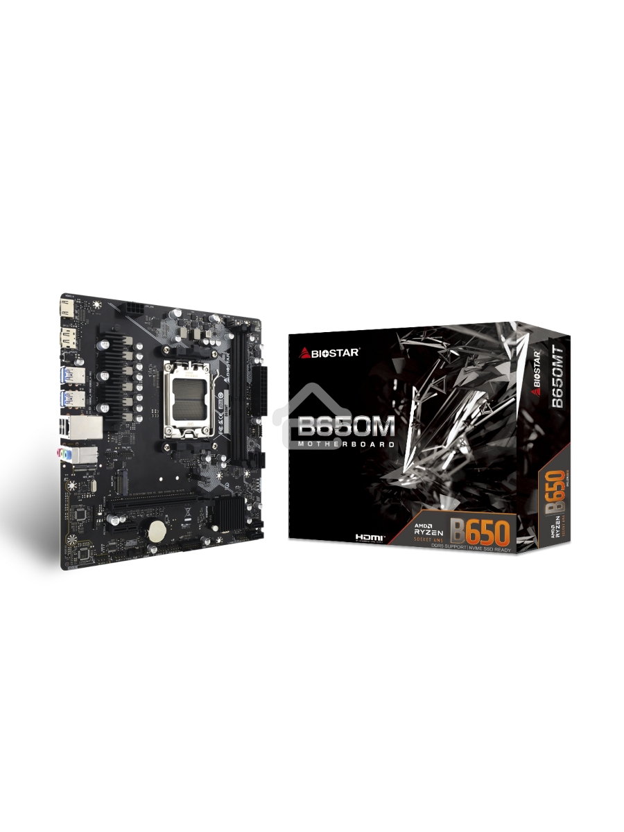 Материнская плата Biostar B650MT, AM5, AMD B650, 2xDDR5, 4xSATA, 1xM.2, 1xPCI-E 4.0 x16, 1xPCI-E x1, 1xHDMI, 1xDP, 1x 1Gb LAN, 4xUSB-A 3.2 Gen 1, 2xUSB-A 2.0, 3x3.5 мм, 7.1, Micro-ATX