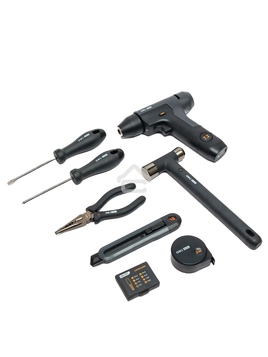 Набор ручного инструмента + шуруповерт Deli HT0208 Home Series Black 8 предметов